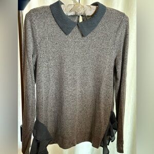 Monteau Los Angeles Lightweight Long Sleeve Sweater Collar Side Ruffle Teen L